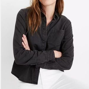 Madewell Denim Shrunken Ex-Boyfriend Shirt Lunar Wash Graphite Grey Size XS